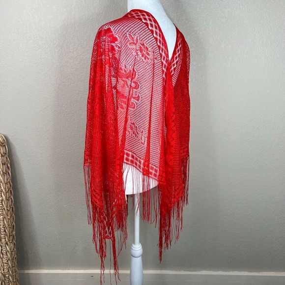 Women Sunscreen Beach Shawl Scarf Tassel Bikini Cover Up‎ Red One Size - Picture 4 of 5